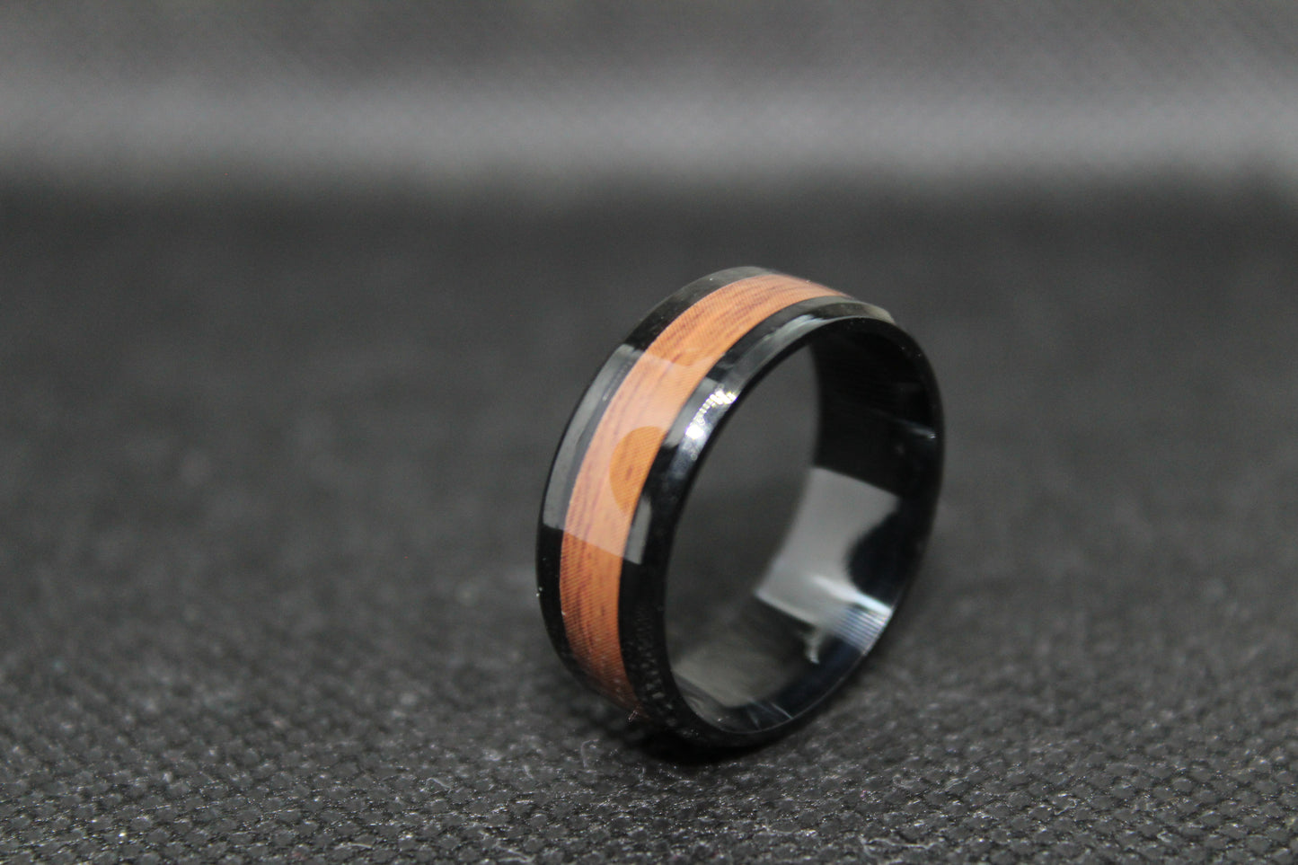 Stainless Steel Retro Wood Grain Band Ring 8MM