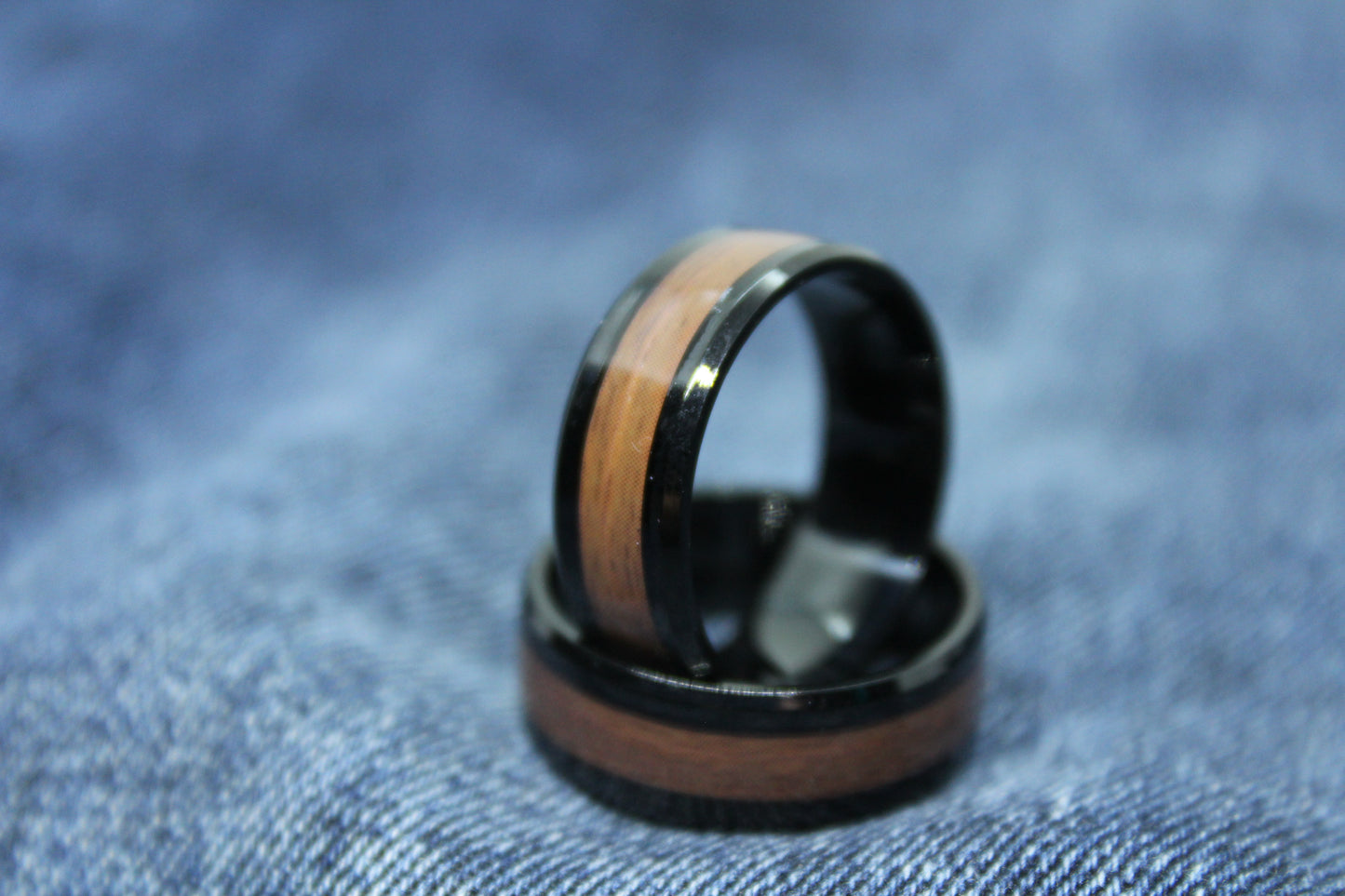 Stainless Steel Retro Wood Grain Band Ring 8MM