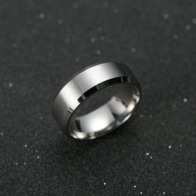 Stainless Steel Bevelled Edge Band Ring 8MM