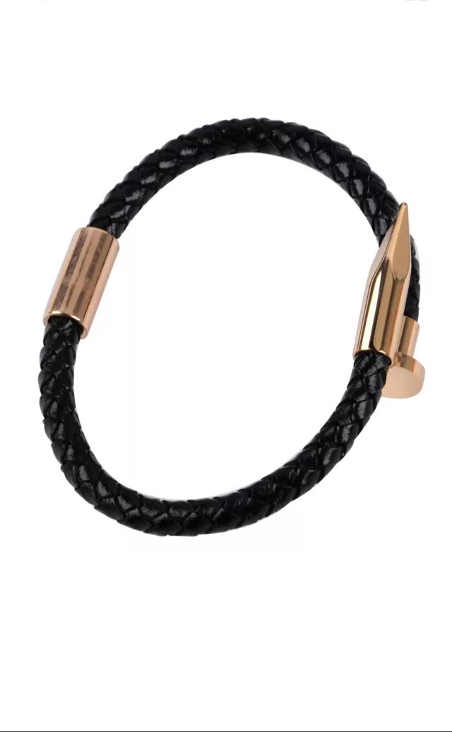 Stainless steel Men's Nail  Leather Bracelet
