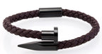 Stainless steel Men's Nail  Leather Bracelet