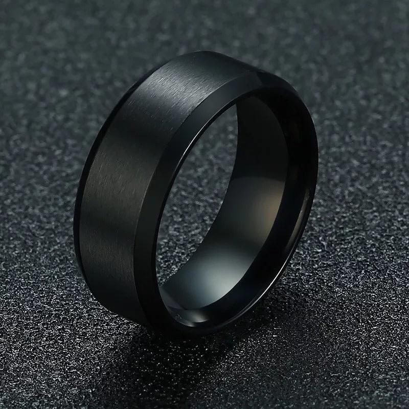 Stainless Steel Bevelled Edge Band Ring 8MM