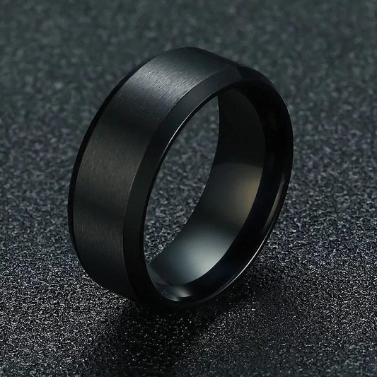 Stainless Steel Bevelled Edge Band Ring 8MM