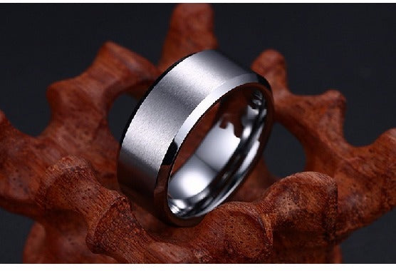Stainless Steel Bevelled Edge Band Ring 8MM