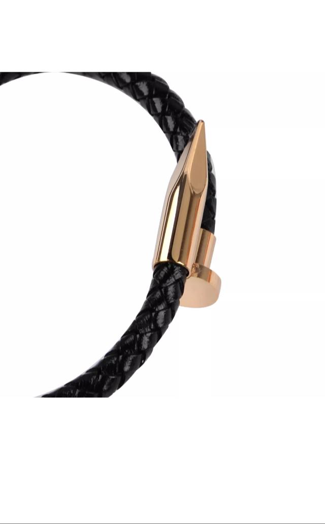 Stainless steel Men's Nail  Leather Bracelet