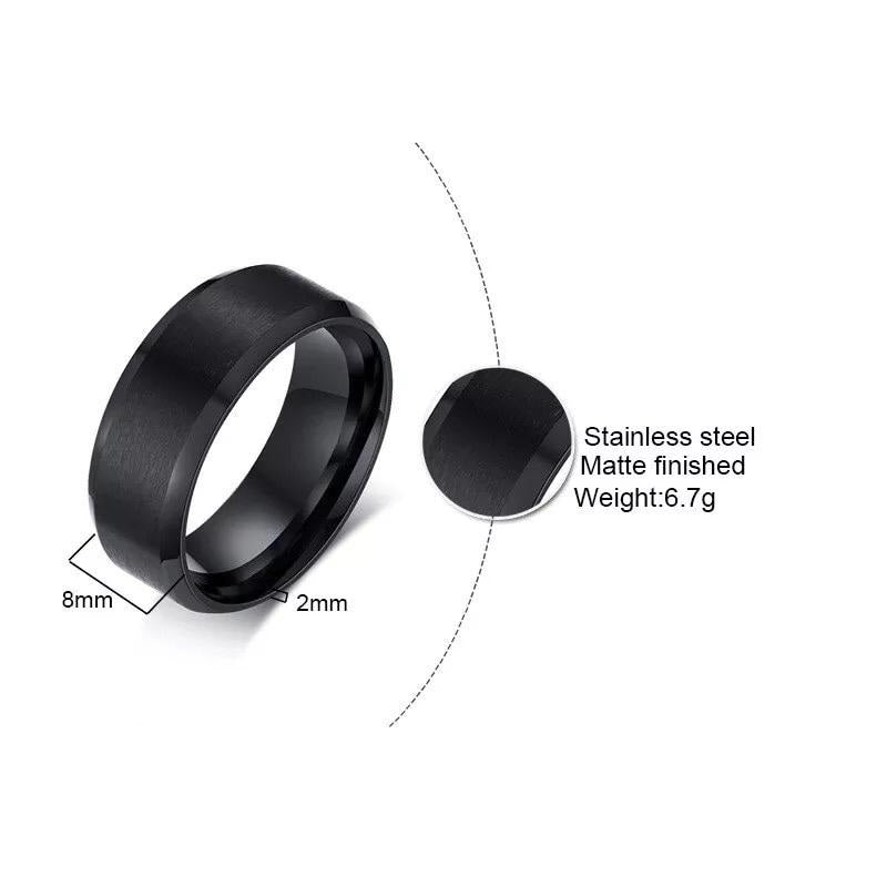 Stainless Steel Bevelled Edge Band Ring 8MM