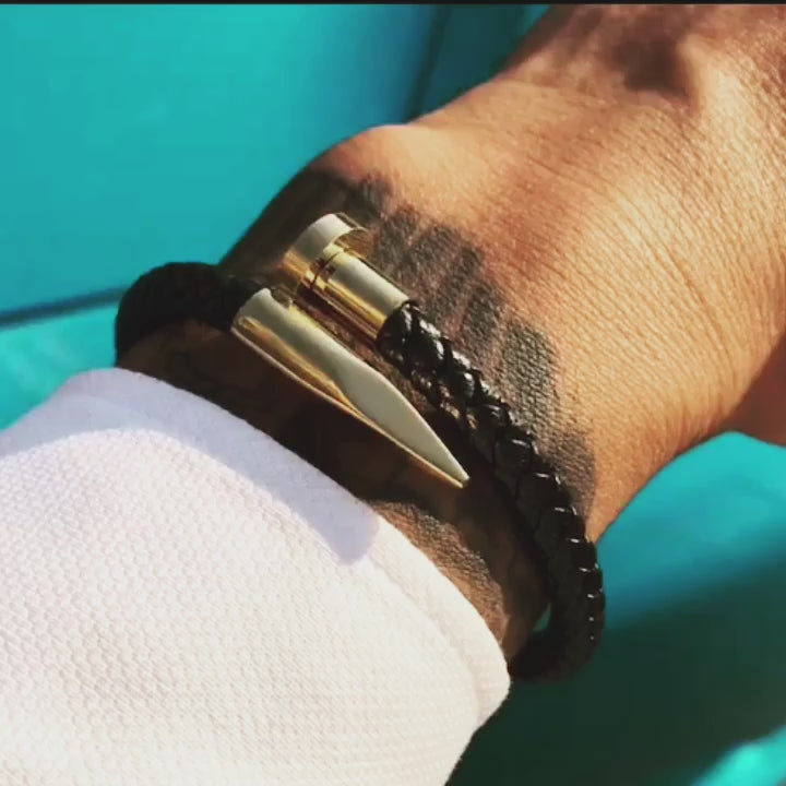 Stainless steel Men's Nail  Leather Bracelet